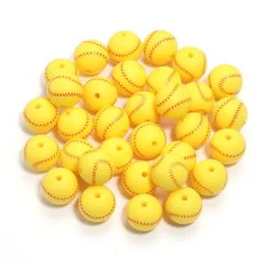 Yellow softball silicone beads bulk pack for DIY handmade bracelets and jewelry making.