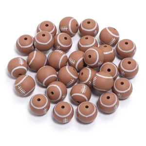 Silicone football beads for DIY handmade bracelets, sports theme craft supplies, 5pcs