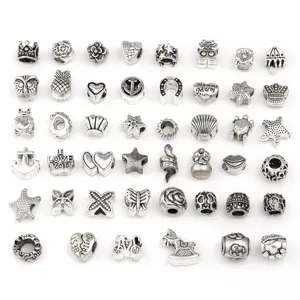 10pcs Ancien Argent Alliage Grands Trous Perles DIY Charme Bracelet Fabrication Bijoux