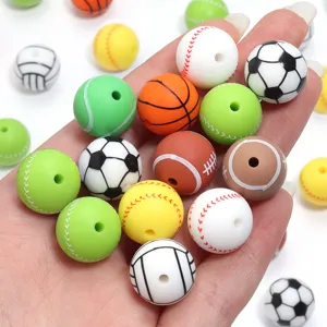 Silicone sports ball beads pack for DIY handmade bracelets, basketball baseball soccer designs.