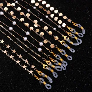 Catena per Occhiali in Metallo alla Moda per Donna Cordino per Mascherina Antiscivolo Anti-smarrimento Cinturino in Resina Acrilica con Decorazione a Stella e Perla