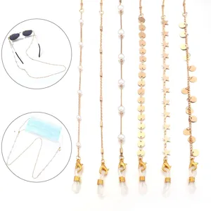 Catena per occhiali in metallo dorato cordino maschera con perle e stelle elegante