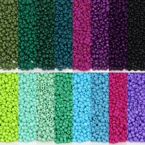2mm glass seed beads detail close up, colorful DIY bracelet beading accessories assortment