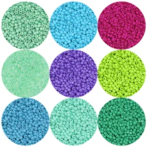 Detailed view of colorful 2mm glass seed beads, ideal for DIY handmade bracelet accessories.