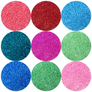 Detailed view of 3mm transparent dye-core glass seed beads, perfect for DIY bracelets and crafts.
