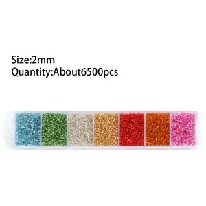 Set di perline di vetro da 2mm in scatola trasparente con colori vivaci per creazione gioielli.
