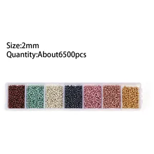 Perline di vetro da 2mm in scatola a 7 scomparti, materiali colorati per fai da te e gioielli.