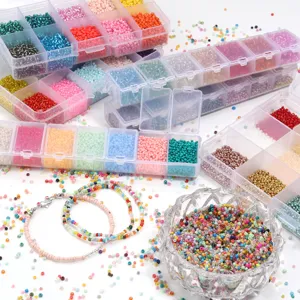 Set di Perline in Vetro Colorate Perline Sfuse Rotonde in Scatola di Plastica per Creazione di Gioielli Fai da Te Materiali Artigianali