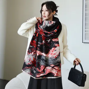Damen dicker Kaschmir-Imitat Schal Winter warm schwarz rot bedruckt modischer Schal