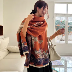 Chinese style cashmere imitation oversized scarf winter warm shawl elegant women clothing accessory