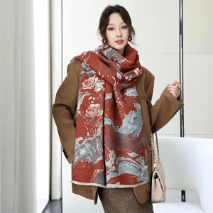 Damen Mode bedruckt Kunstkaschmir Schal, verdickter doppelseitiger warmer Schal im Winter.