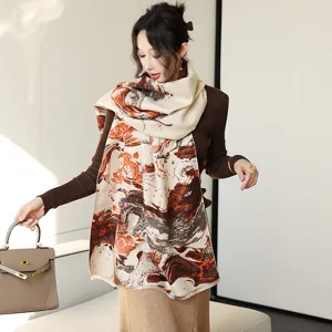 Modischer bedruckter Damen Kunstkaschmir Schal, dicker warmer Winterschal als Detailansicht.