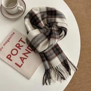 Classic British plaid wool scarf for winter, unisex warm tassel scarf and couple shawl.