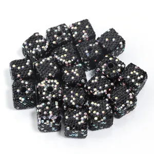 Perles en strass d'argile cubiques noires, perles intercalaires en cristal étincelant pour bijoux.