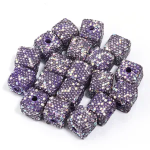Perles carrées en argile strass violet perles d'espacement étincelantes pour bijoux DIY 5pcs