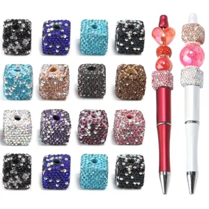 Perles en Pâte Polymère Carrées avec Strass Fait Main DIY Création de Bijoux pour Accessoires Cheveux Stylos Perles Intercalaires