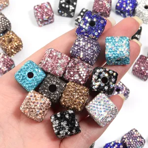 Perles carrées en strass et argile pour bijoux DIY, charmantes breloques espacées.