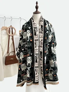 Cute cat print winter scarf for women, warm fashion cashmere feel soft casual shawl wrap.