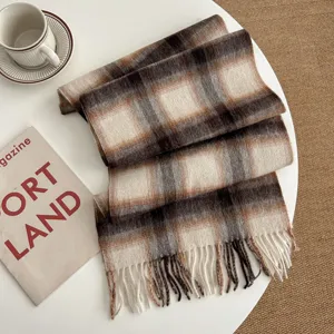 Classic British plaid winter scarf with cozy fringe design, soft and warm unisex winter accessory.