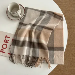 Classic British plaid wool scarf for women and men, warm fringe winter autumn shawl wrap.