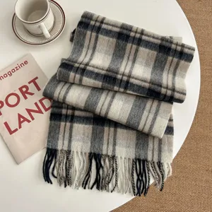 Classic plaid winter scarf with fringe, soft warm cashmere feel shawl for men and women.