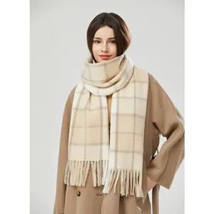 Women thick mohair plaid scarf winter warm cozy fringe blanket shawl fashion style
