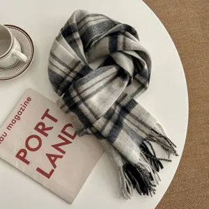 Classic British plaid wool winter scarf with soft tassels, unisex warm cozy winter neck wrap.