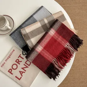 Classic plaid wool scarf warm winter fringe unisex couples shawl stylish tartan wrap