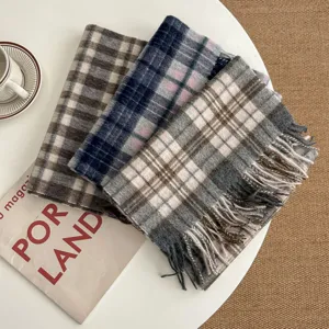 Classic British plaid winter scarf for men and women, warm tassel cashmere feel neckerchief.