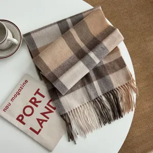 Classic British plaid winter warm wool scarf with stylish fringe for men and women.