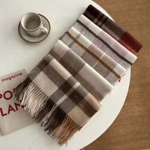 Classic British plaid wool scarf for winter, warm fringe shawl and unisex neck warmer.