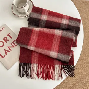 Classic British plaid wool scarf with chic fringes, cozy and warm for autumn and winter daily wear.
