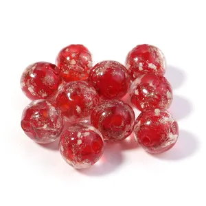 Red gold sand glass beads round loose DIY jewelry making craft accessories translucent crystal