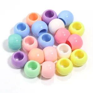 Perles acryliques colorées à grand trou pour bracelets DIY et cordons, perles rondes lisses.