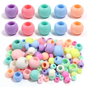 Perles en acrylique à grand trou colorées pour bracelets DIY et chaînes de téléphone, rondes pastel.