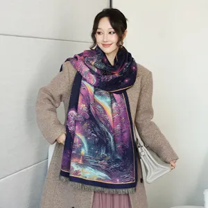 Damen Winter dicker warmer Schal elegantes Ölgemälde Druck Tuch gemütlicher stilvoller Halstuch