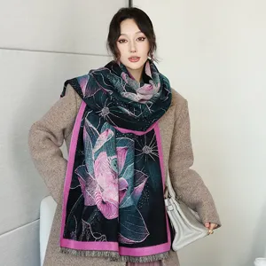 Damen dicker Winter Olgemalde Blumen Schal wendbar warmer kuscheliger Mode Umhang Tuch 1Stk