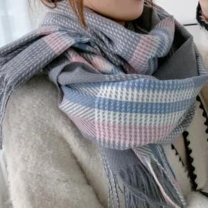 Cozy winter plaid long scarf for women, soft imitation cashmere warm shawl accessory