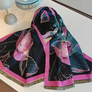 Damen Winter Schal oelgemälde stil warme wendbare mode schal elegante blumen wickel design