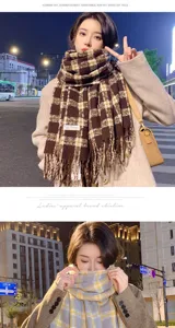 Classic plaid tassel scarf for women, warm winter cashmere feel shawl and stylish neck wrap.
