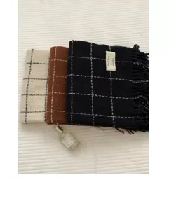 Classic plaid fringe cashmere-feel scarf, cozy winter warm casual neck wrap for women.