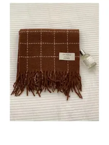 Korean INS plaid tassel imitation cashmere scarf, soft warm autumn winter casual couple shawl.