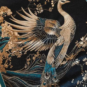 Detailansicht des luxuriösen Schals mit edlem Pfauen-Jacquard für warme Wintertage.