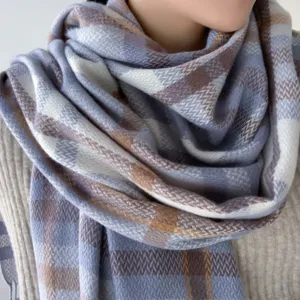 Winter warm plaid scarf for women, soft imitation cashmere shawl, stylish student accessory.