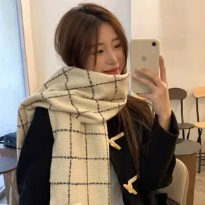 Korean ins style plaid cashmere feel scarf, winter warm soft casual couple shawl neckerchief.