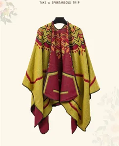 Etnischer Strickponcho Schal, perfekt für lässige Outdoor-Urlaubskleidung und warmes tägliches Styling.