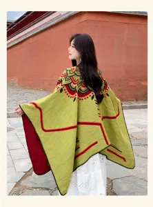 Ethischer Stil geometrischer Druck warmer Umhang Schal, gemütliche Winter Outdoor Mode Kleidung.