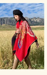 Ethischer Stil roter Schal Umhang Cape für Damen Outdoor Reisen warme Freizeitkleidung
