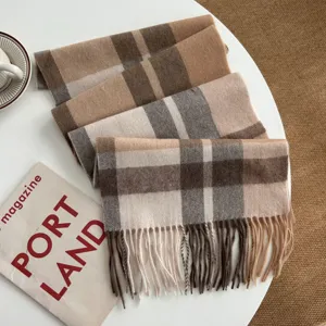Classic British plaid scarf for autumn and winter, cozy wool feel with fringe detail unisex warm.