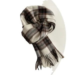 Classic plaid winter scarf for men and women, cozy warm wool tassel neckwear and stylish wrap.
